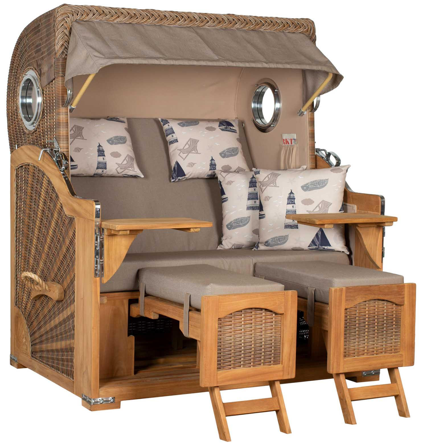 STRANDKORB XXL Düne Grande Teak Banana - Braun, Metall (142/170/95cm) - Mr. Deko