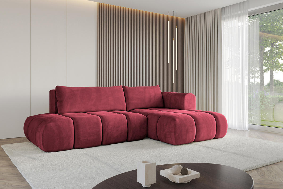 ECKSOFA Ottomane Rechts CLOUD-L 289x180x40 Bordeaux Velours - Bordeaux, Holzwerkstoff/Kunststoff (289/180cm) - ALTDECOR