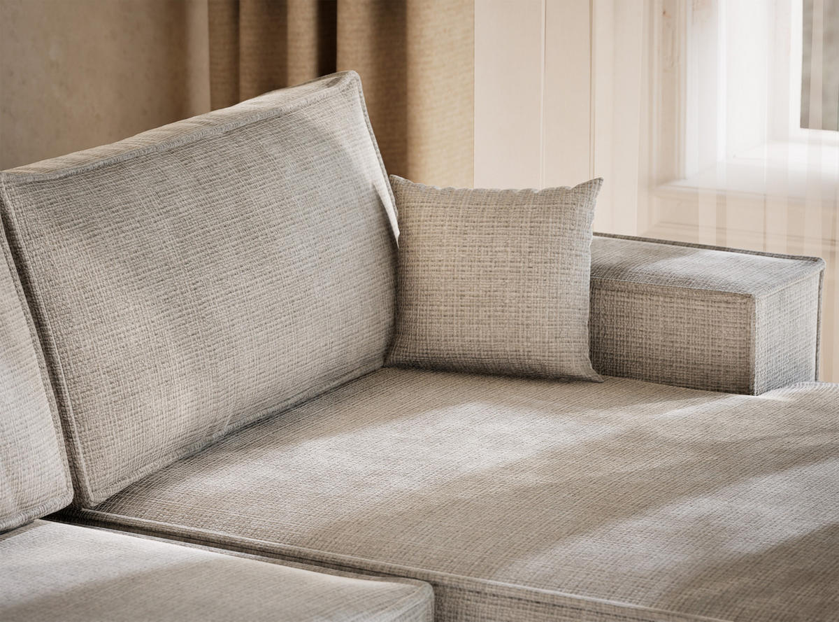 WOHNLANDSCHAFT Kyoto Grau Chenille-Stoff - Schwarz/Grau, Holz/Holzwerkstoff (398/70/148cm) - Maison de Reve