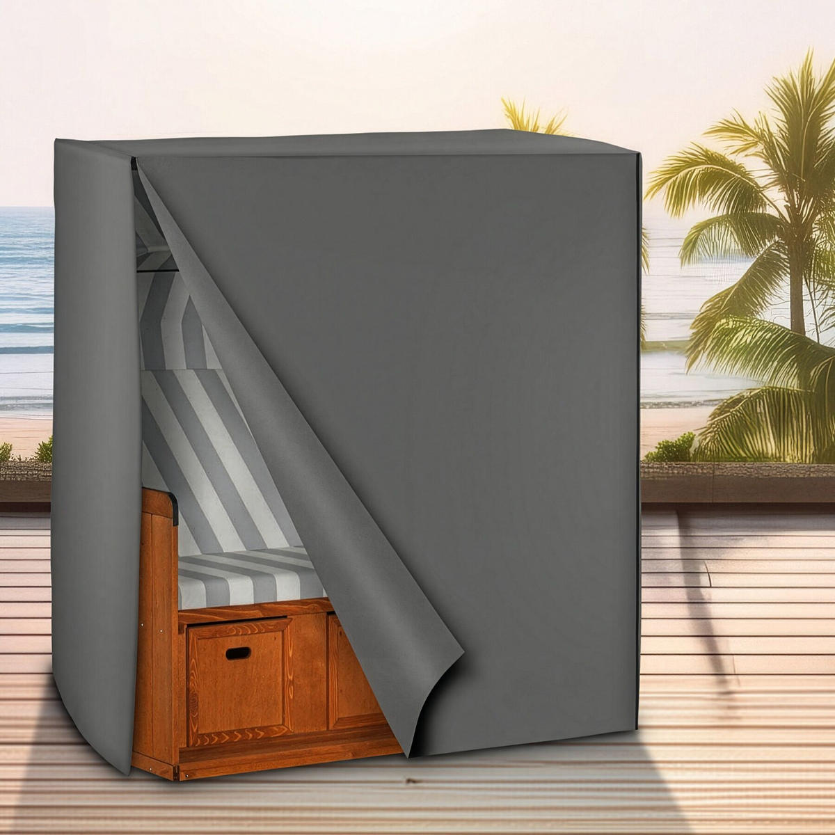 SCHUTZHÜLLE für Strandkorb, 120 x 80 x 145 cm, grau - Grau, Textil (80/145/120cm) - tectake