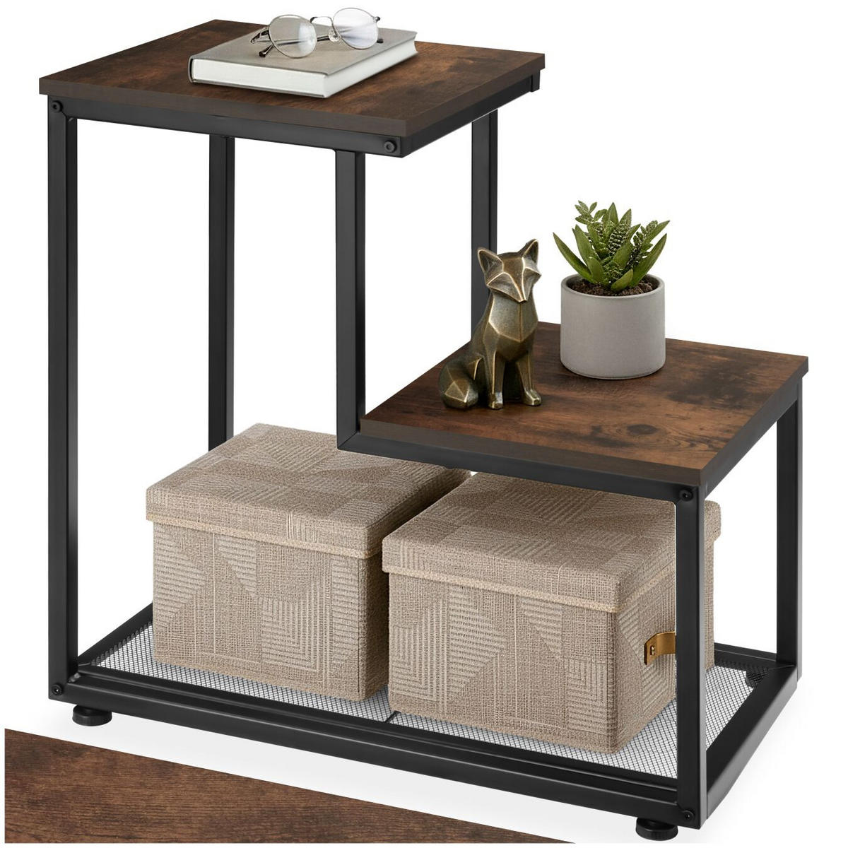 BEISTELLTISCH Halifax,60,5 x 35,5 x 60,5 cm,Industrial Holz dunkel, rustikal - Rostfarben, Holz (60.5/35.5/60.5cm) - tectake