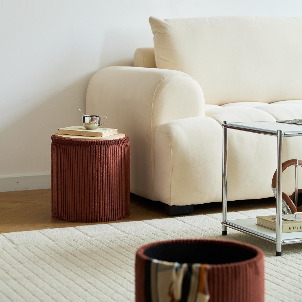 POUF Kord Terracotta 3er Set - Rot, Textil (37/42/37cm) - Nordlys