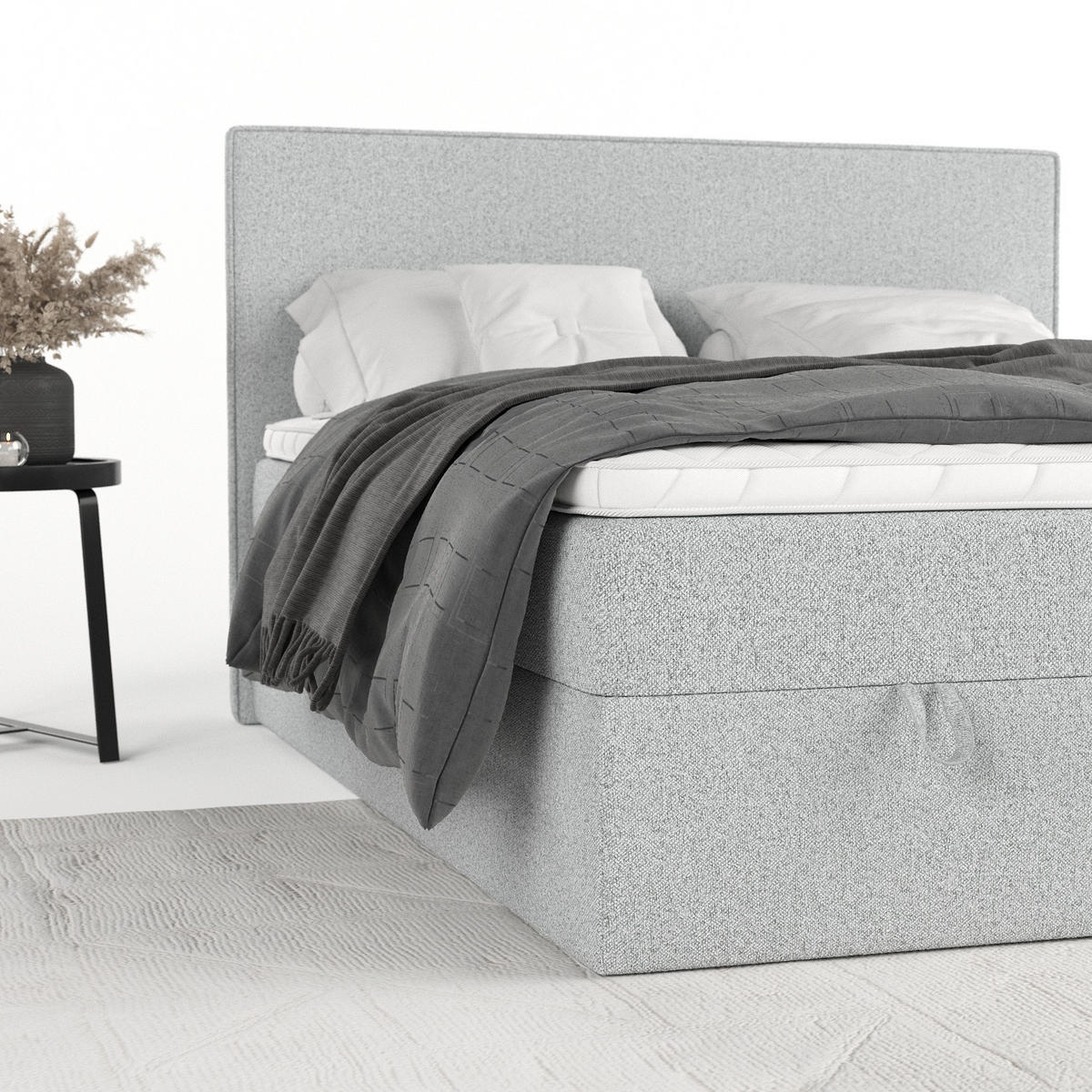 BOXBETT Velma 180/200 cm Hellgrau im Riva Stoff - Hellgrau/Schwarz, Holz/Holzwerkstoff (180/200cm) - AltaBeds