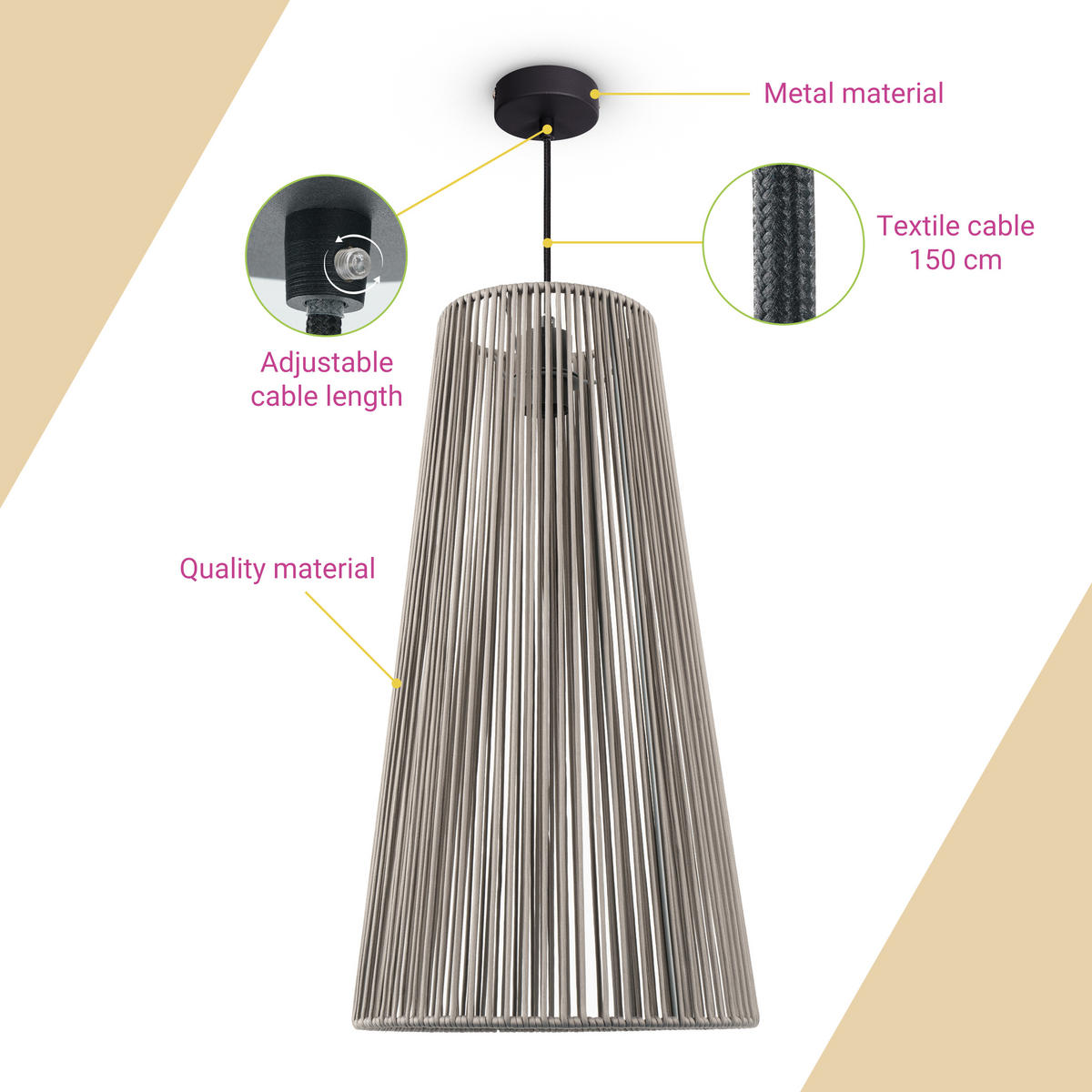 PENDELLEUCHTE Hugo Pd1 Mayve - Schwarz, Metall (32/32/60cm) - Paco Home