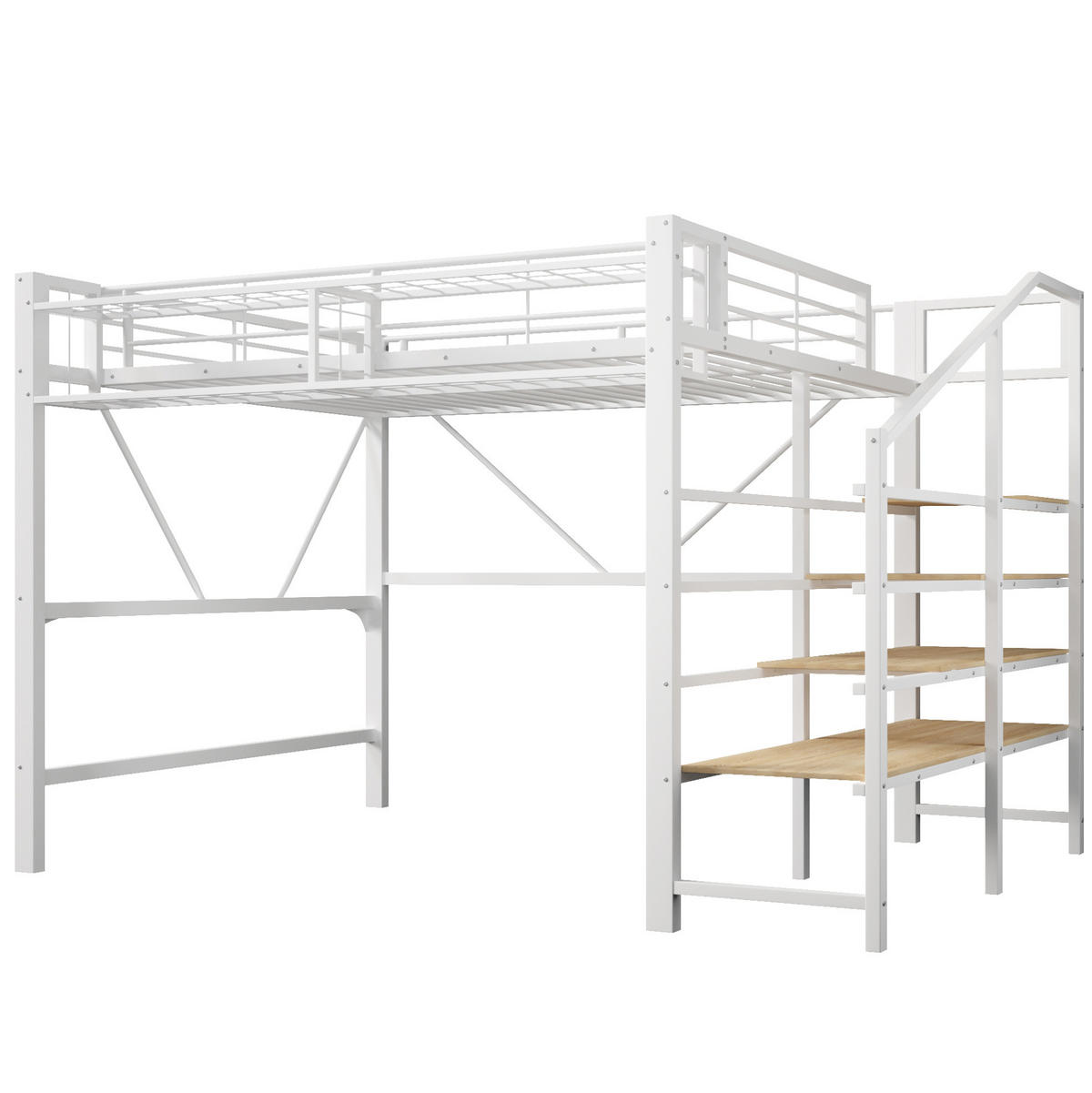 HOCHBETT 140/200 cm mit LED-Beleuchtung, Stufenregal und Aufbewahrungskorb, Weiß - Weiß, Holzwerkstoff (140/200cm) - Redom