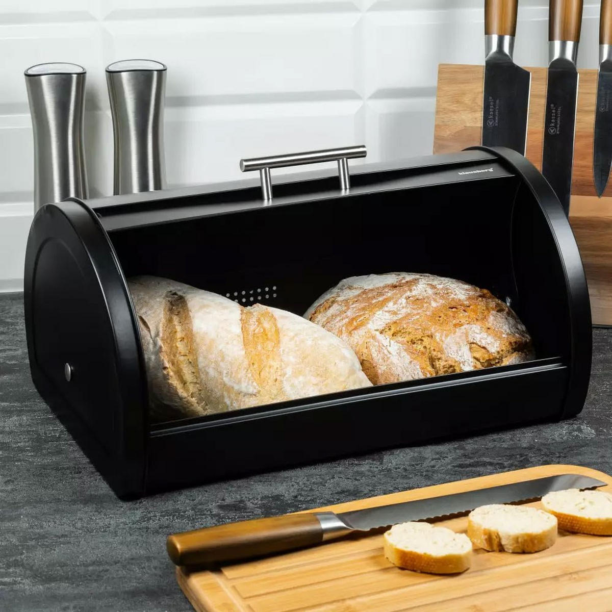 BROTKASTEN Schwarz 38/28/15.5 cm KB7453 - Schwarz, Metall (28/15.5/38cm) - Klausberg 