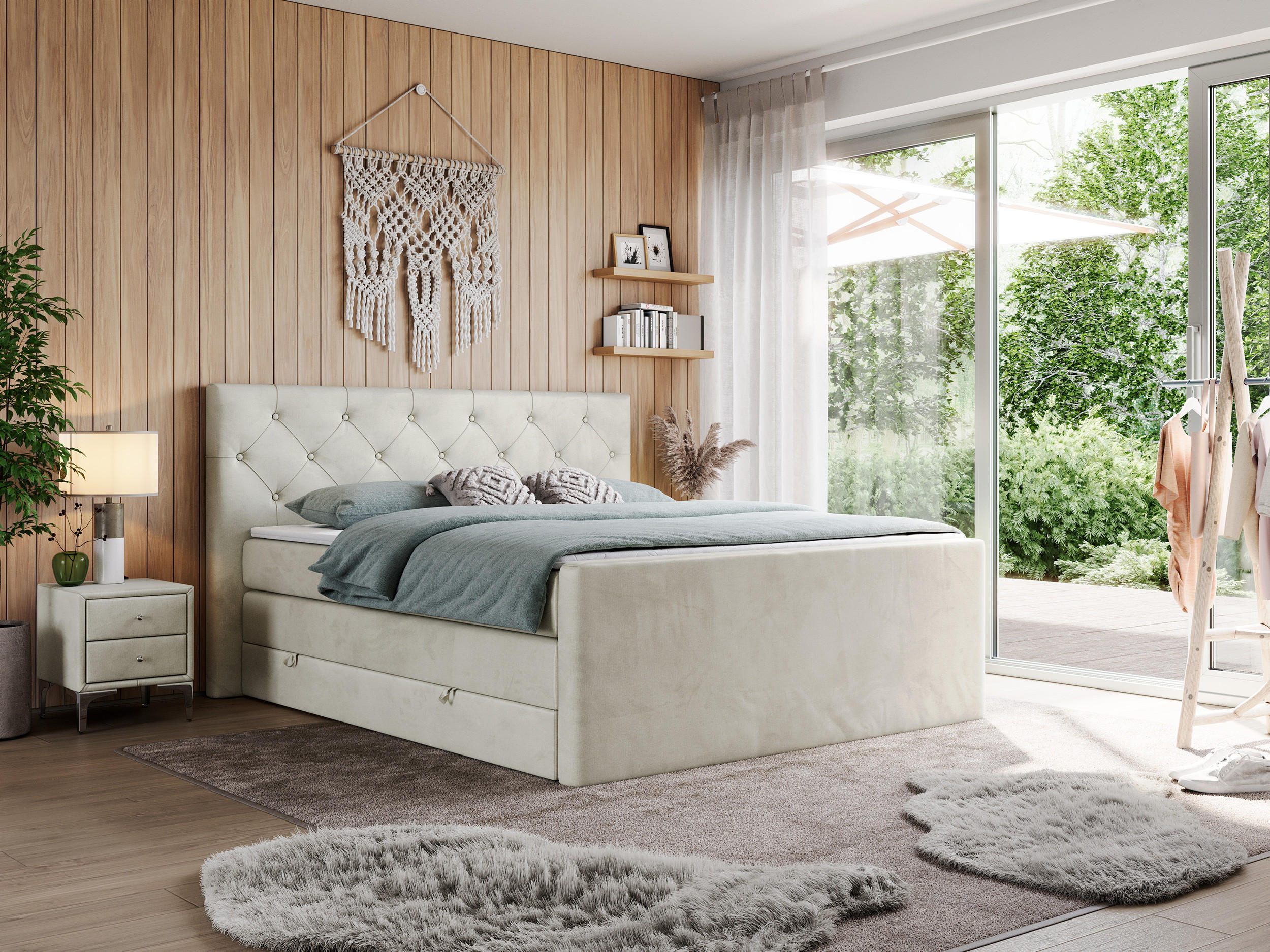 BOXSPRINGBETT KING VELEN 200/200 Beige Velvet - H3 - Beige, Holz/Textil (200/200cm) - MKS