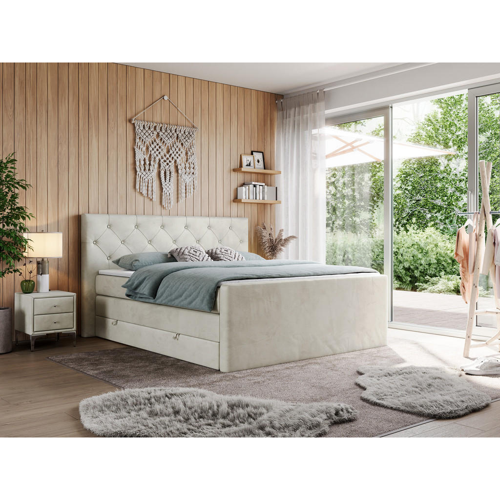 Thumbnail - MKS Boxspringbett, Beige, Textil, 2-Sitzer, H4, Rechteckig, 160x200 cm, Schlafzimmer, Betten, Boxspringbetten