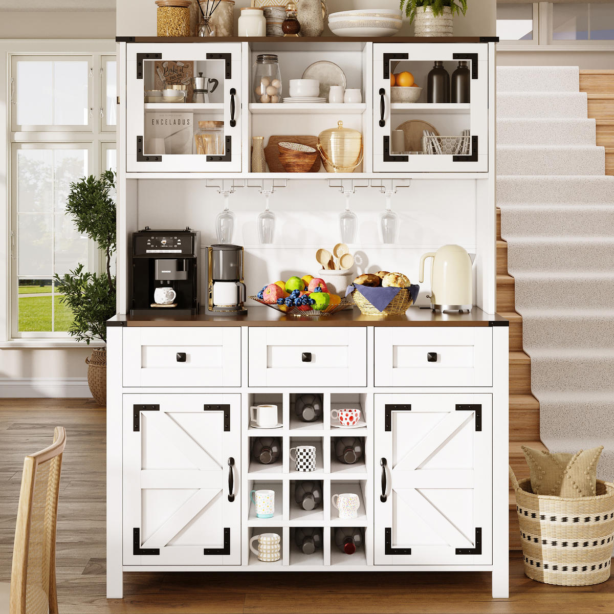 HOCHSCHRANK in Weiß Küchenschrank mit LED-Lichtleiste und Schubladen für Küche und Wohnzimmer, B120/T40/H170 cm - Weiß, Glas/Holzwerkstoff (120/70/40cm) - STILVORA