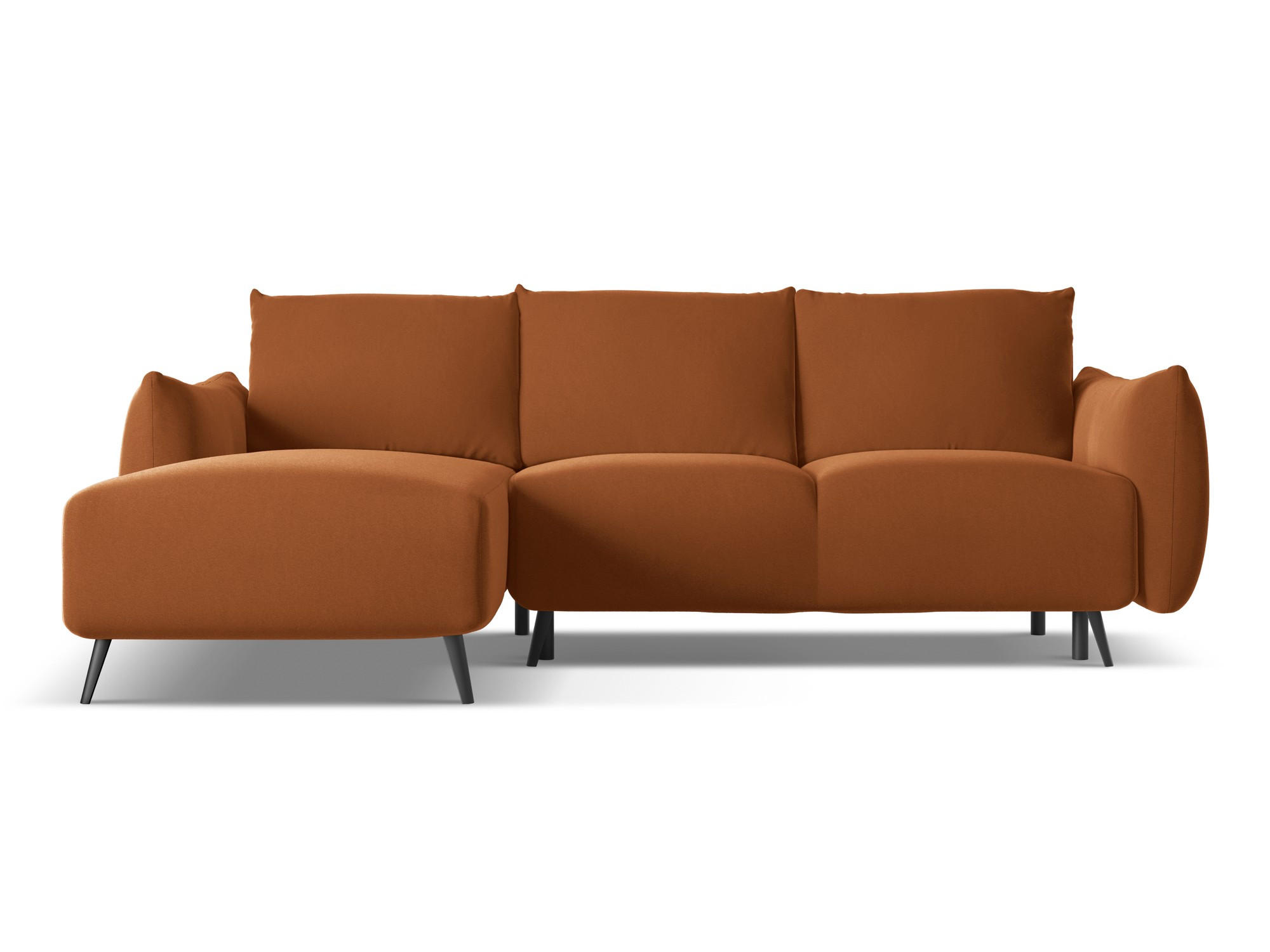 ECKSOFA mit Schlaffunktion Samt Stoff Orange - Terra cotta/Schwarz, Textil/Metall (162/242cm) - Makamii