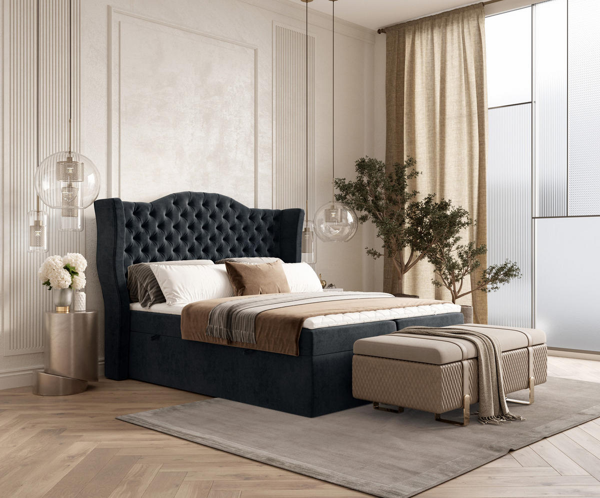 BOXBETT Royal Anthrazit 160/200 cm im Samtstoff - Anthrazit/Schwarz, Holz/Holzwerkstoff (160/200cm) - Maison de Reve