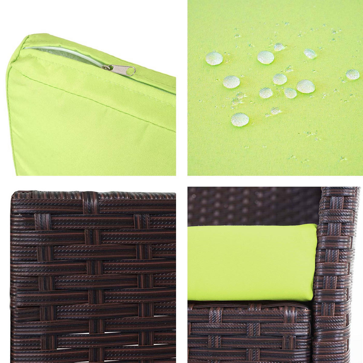 3-SITZER POLY-RATTAN GARTENBANK Braun, Grün - Braun/Grün, Kunststoff (154/82/60cm) - MCW