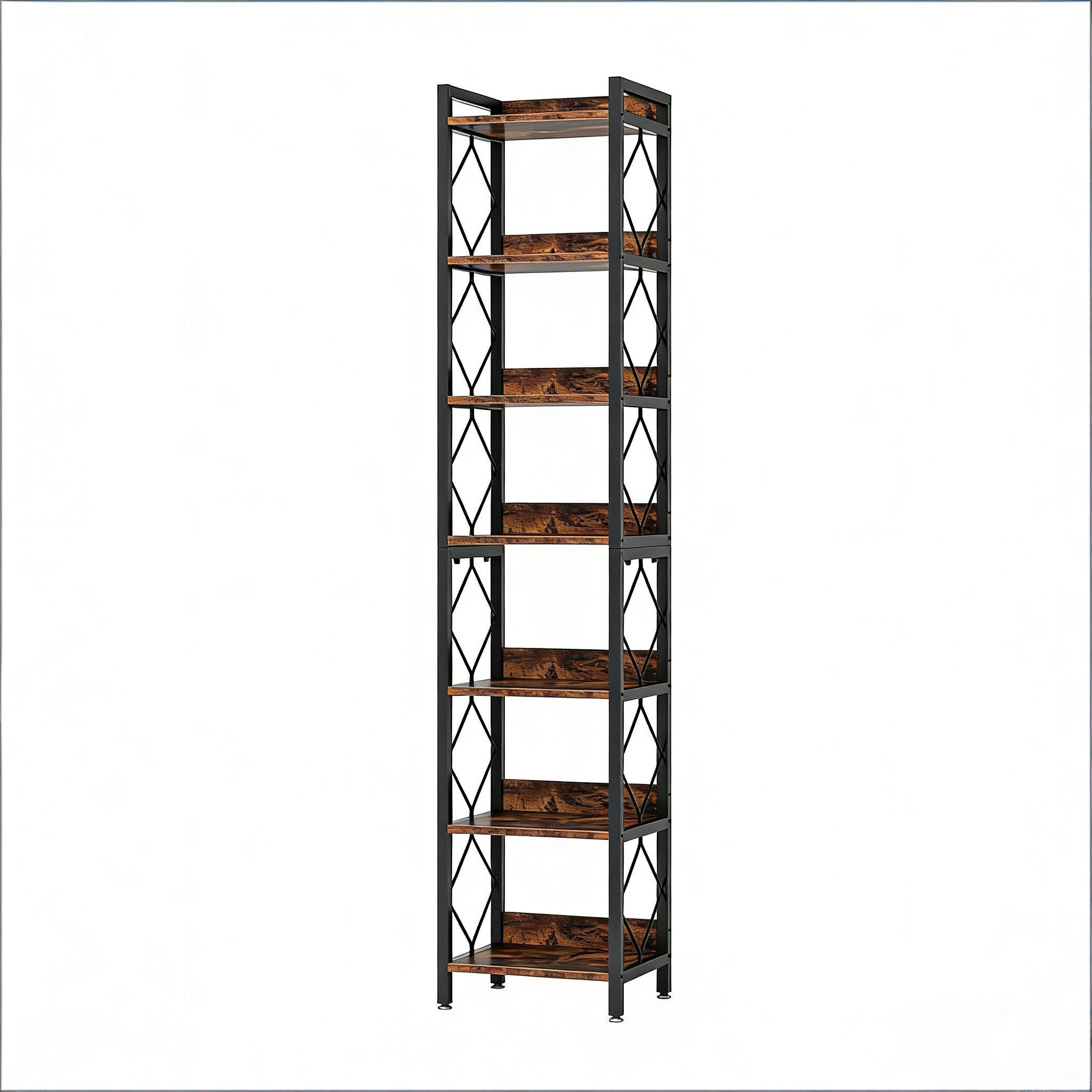 BÜCHERREGAL Schwarz/Braun 7 offene Fächer 35/35/200 cm - Schwarz, Metall (35/200/35cm) - PANGIVO