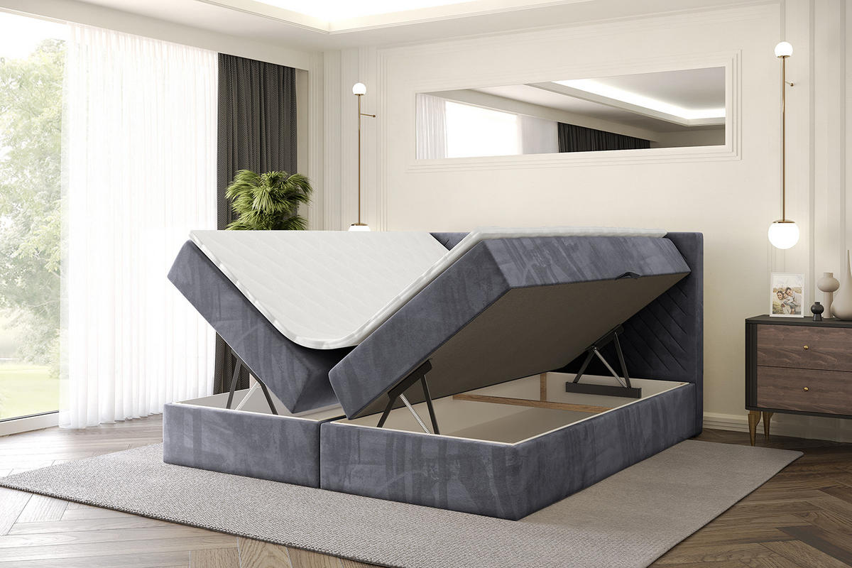 BOXBETT mit Matratze H3 und Lattenrost - VEXA - 120x200 - Dunkelgrau Casablanca - Dunkelgrau, Holzwerkstoff/Kunststoff (120/200cm) - ALTDECOR