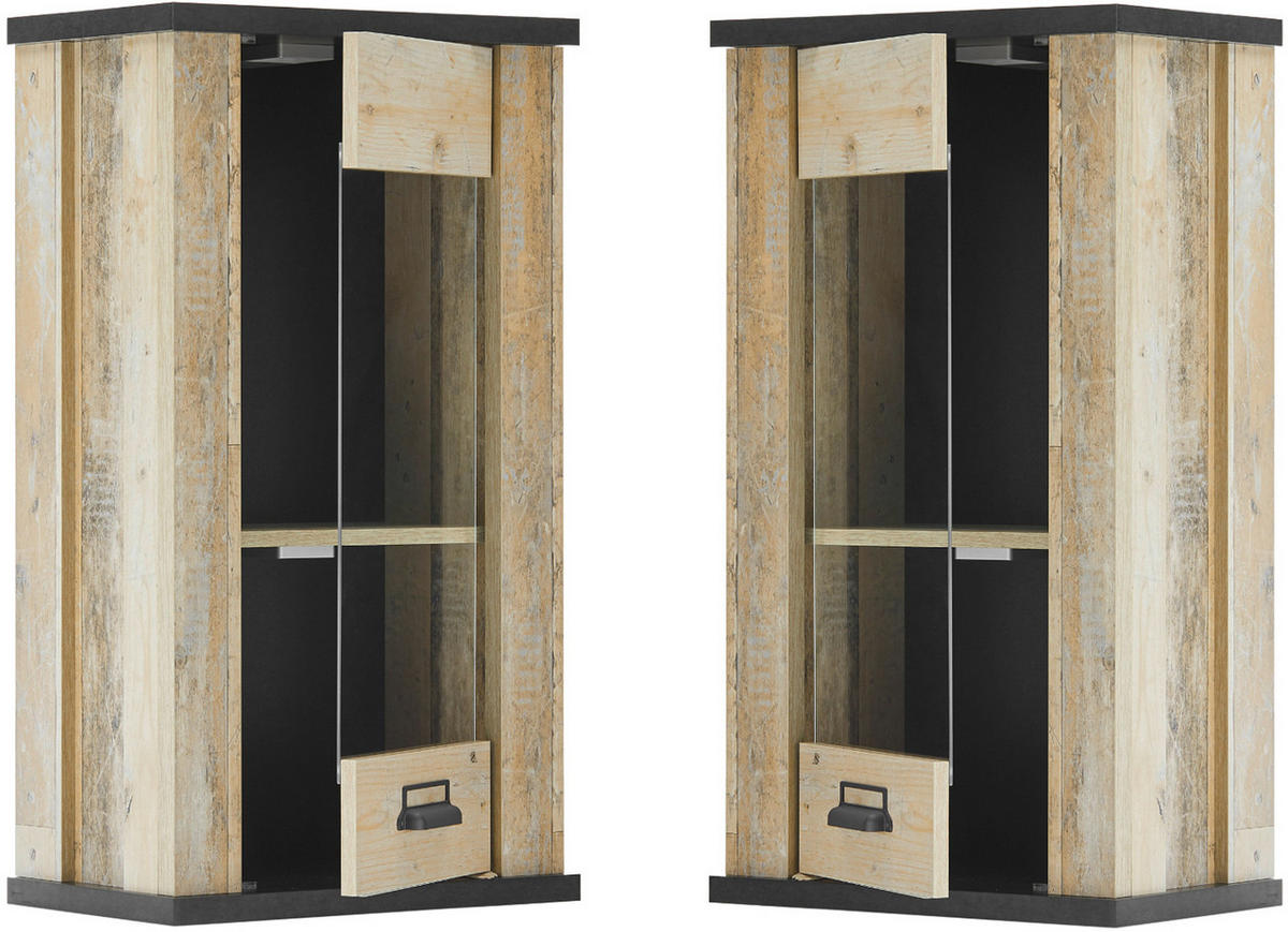 KÜCHENOBERSCHRANK Used Wood, anthrazit 50 cm, Hängeschrank mit Soft-Close - Anthrazit/Schwarz, Glas/Holzwerkstoff (50/90/31cm) - Furn.Design