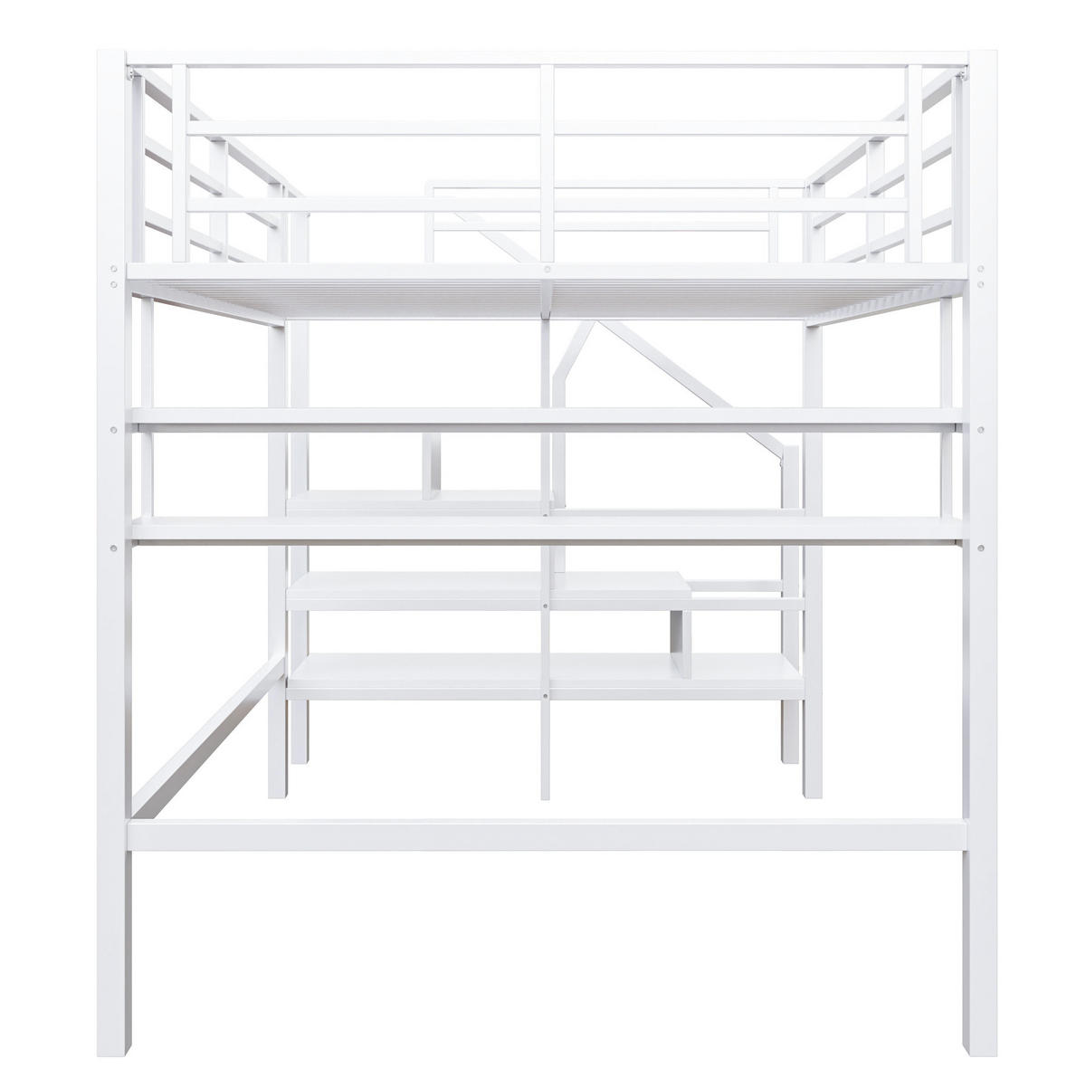 HOCHBETT aus Metall 140x200 cm in Weiß mit Stauraumleiter & Regalen - Weiß, Metall (140/200cm) - Modfu