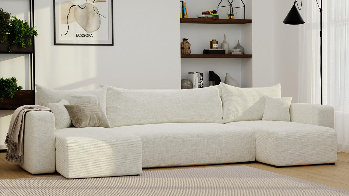 WOHNLANDSHAFT U-Form mit Schlaffunktion und Bettkasten, Beige - Beige/Creme, Holzwerkstoff/Textil (318/79/145cm) - Idohome