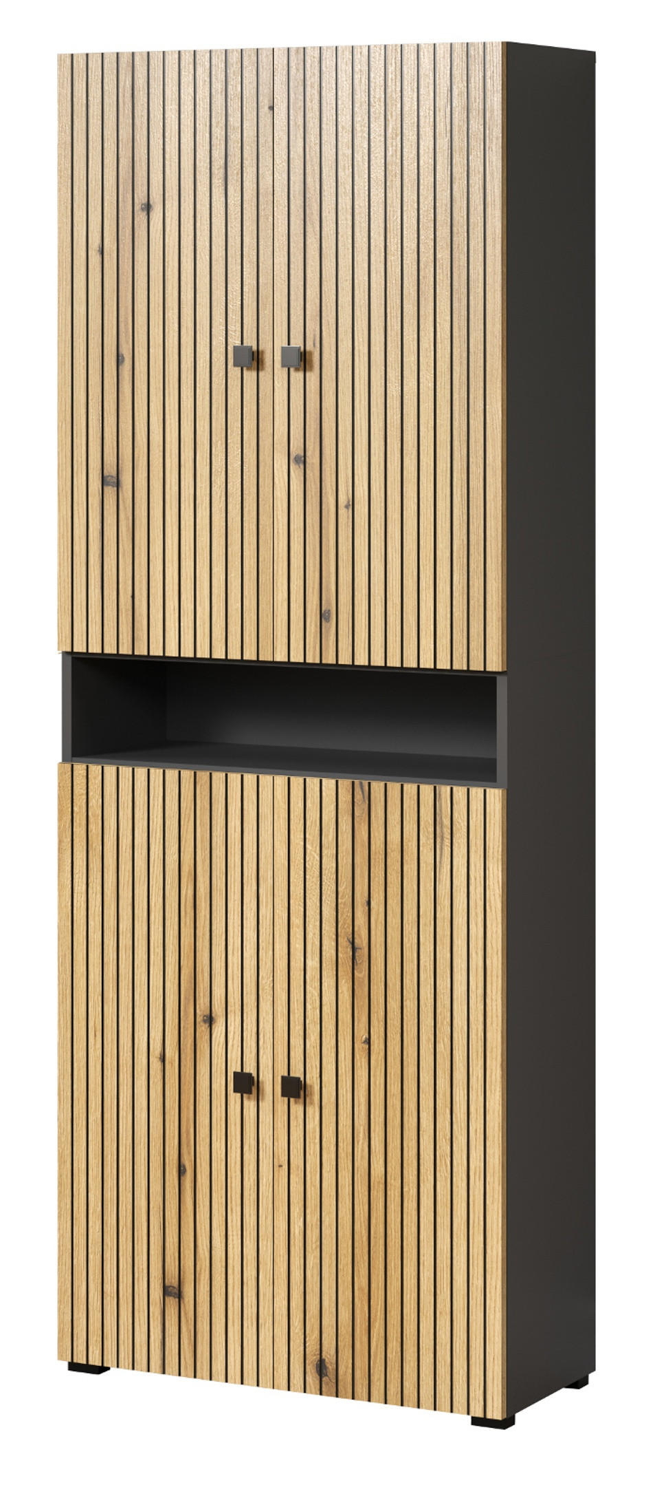 HOCHSCHRANK Evoke Eiche, grau 70 x 186 cm, Badschrank mit viel Stauraum - Eichefarben/Anthrazit, Holzwerkstoff/Metall (70/186/31cm) - Top.Furn