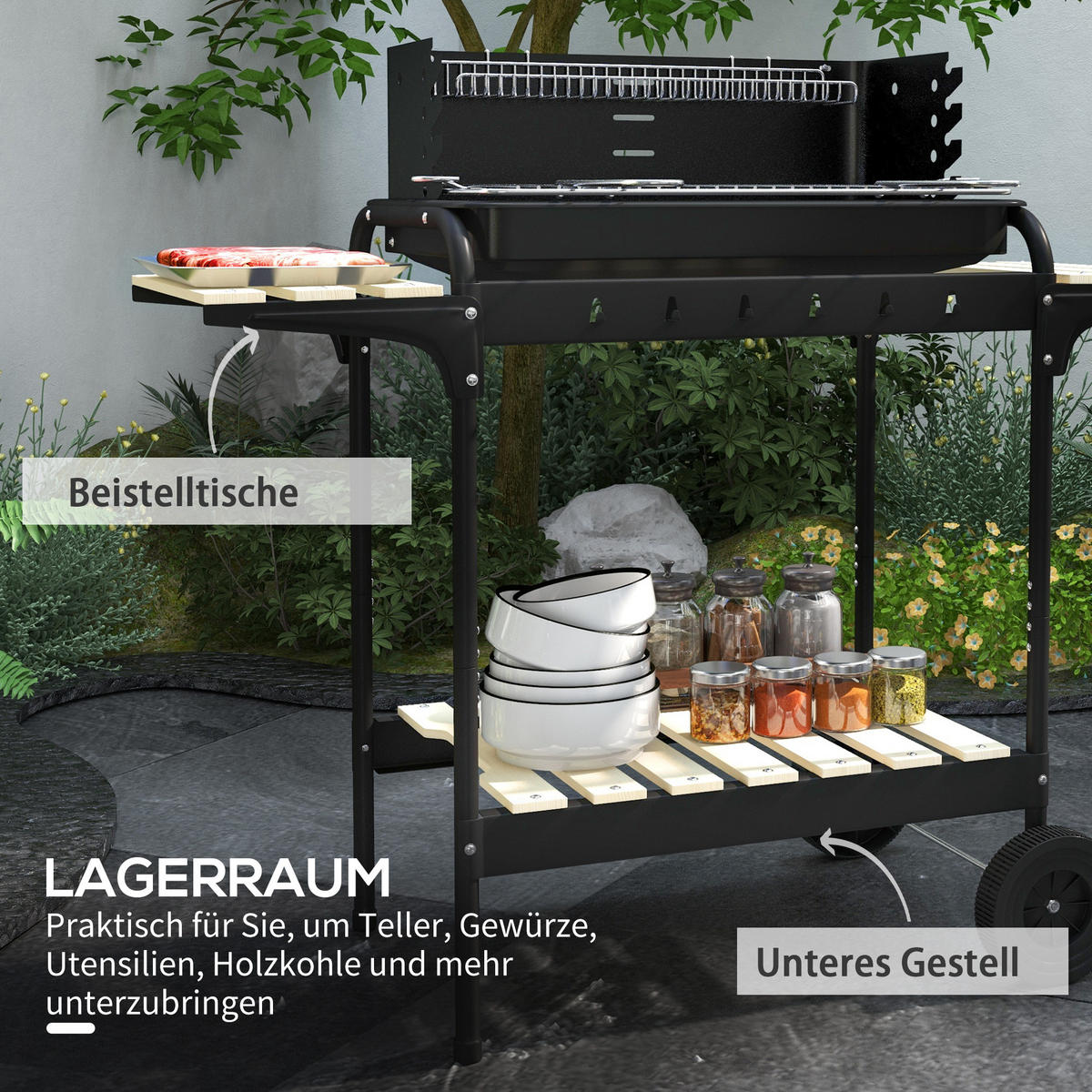 HOLZKOHLEGRILL aus Metall - Schwarz, Metall (47/95/103cm) - Outsunny