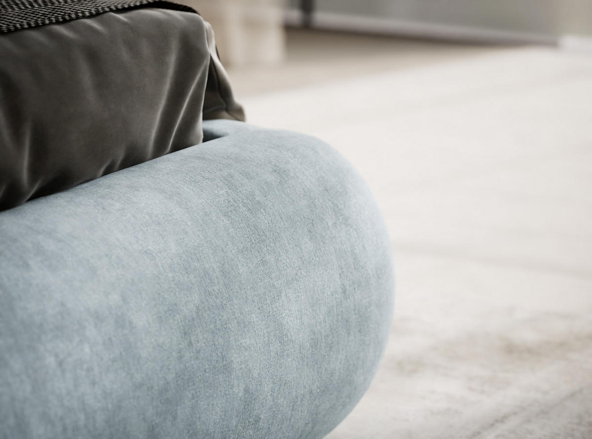 POLSTERBETT Maumere Hellblau 160/200 cm im Chenille-Stoff - Schwarz/Naturfarben, Holz/Holzwerkstoff (160/200cm) - Maison de Reve