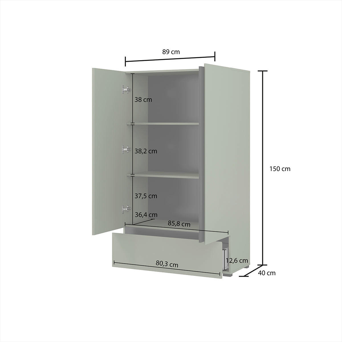 SCHRANK 2 Türen Lilia Grün - Grün, Holzwerkstoff (89/150/40cm) - Petits-meubles