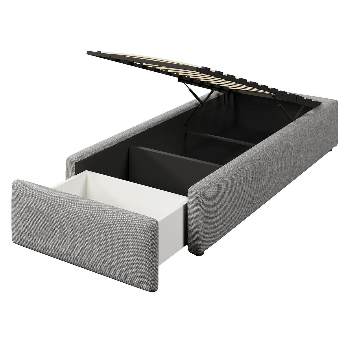 POLSTERBETT 90/200 cm DE-33105 mit Stauraum und Schublade Grau - Grau, Metall (90/200cm) - ComfortXL