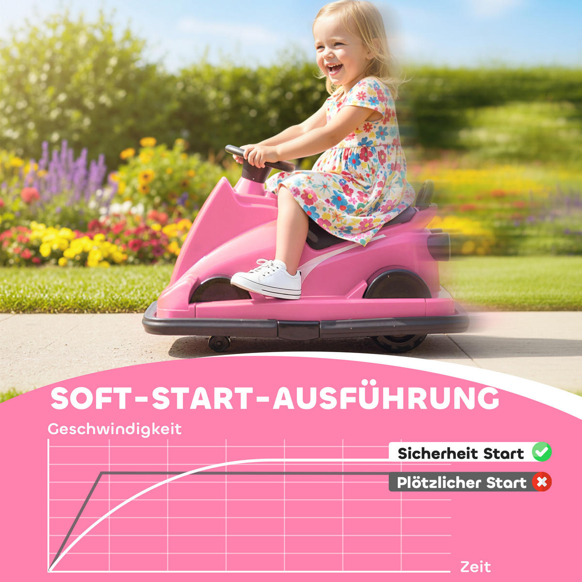 AUTOSCOOTER DE-06270 360° drehbar mit Lenkrad und LED-Lichtern Rosa - Pink, Kunststoff/Metall (74/53/48cm) - ComfortXL