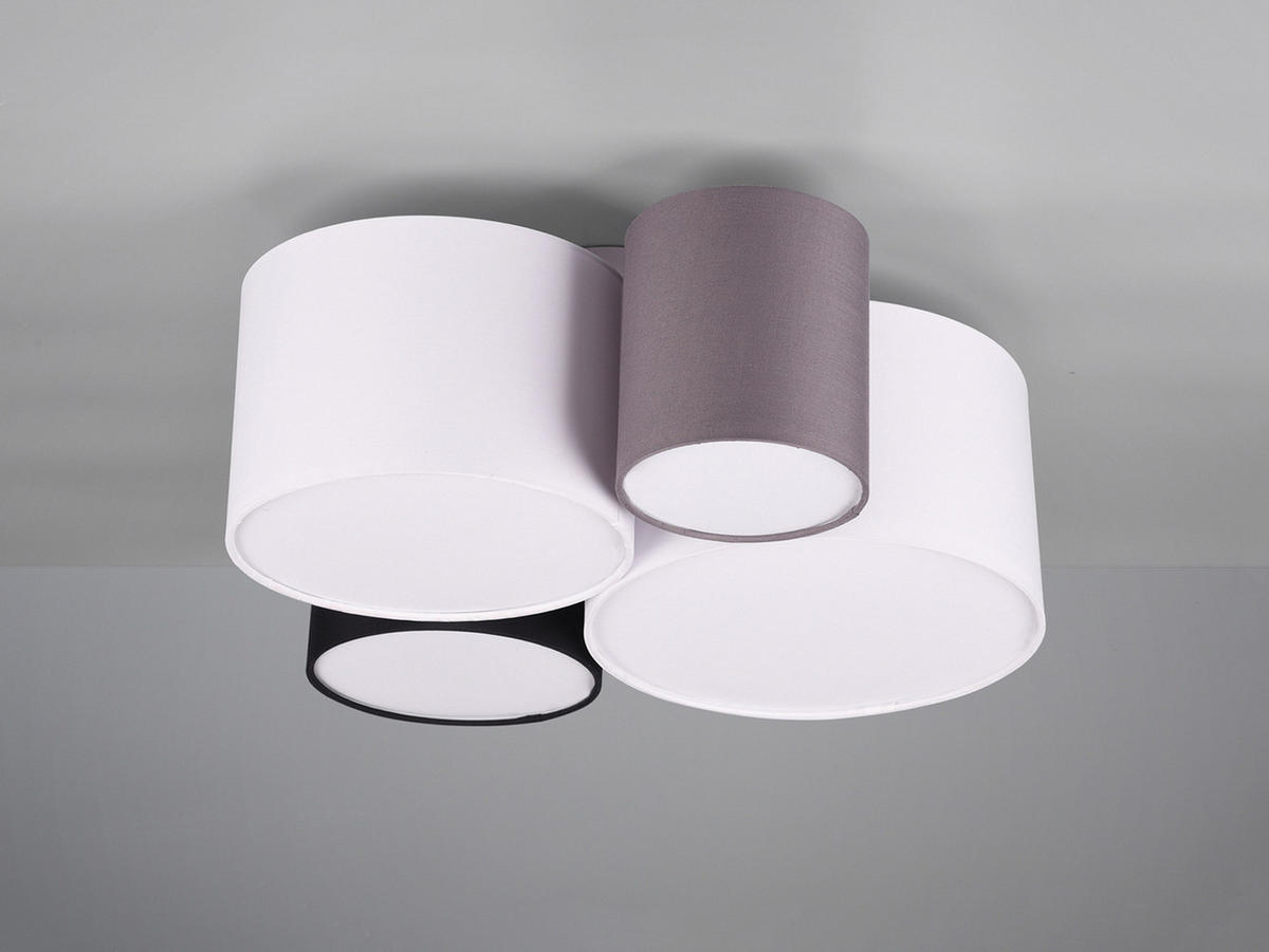 LED-DECKENLAMPE 4x Stoff Lampenschirm Schwarz, Weiß, Grau, Breite 50cm - Schwarz Hochglanz/Weiß, Textil (47/50/21cm) - meineWunschleuchte