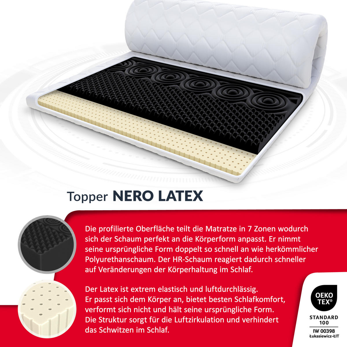 TOPPER NERO Latex - Weiß, Textil (120/200cm) - FDM