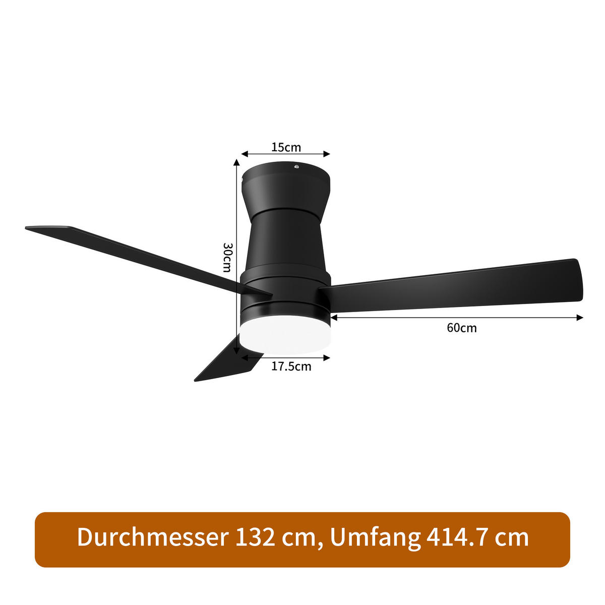 STROPNI ventilator z LED lučko, 132 cm, bel, 6 hitrosti in časovnik - črna, kovina (132/132/30cm) - EuroLiving