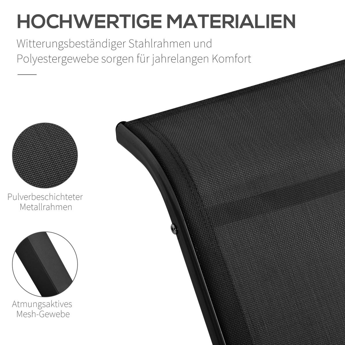 GARTENLIEGE mit Tisch, 59L x 169B x 66H cm, Metall, Mesh, Schwarz - Schwarz, Kunststoff (59/66/169cm) - Outsunny