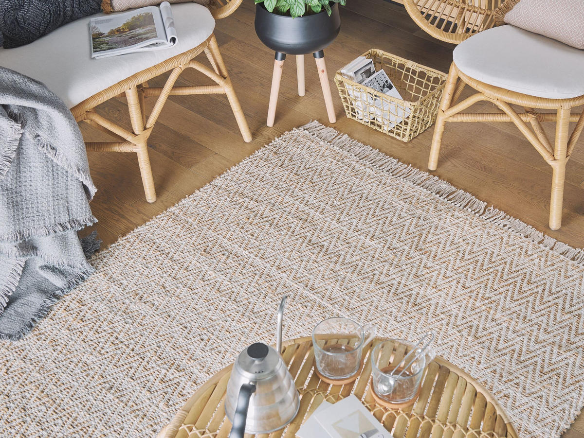 KURZFLOR-TEPPICH Afrin 200/140 cm - Beige, Naturmaterialien (140/200cm) - Beliani