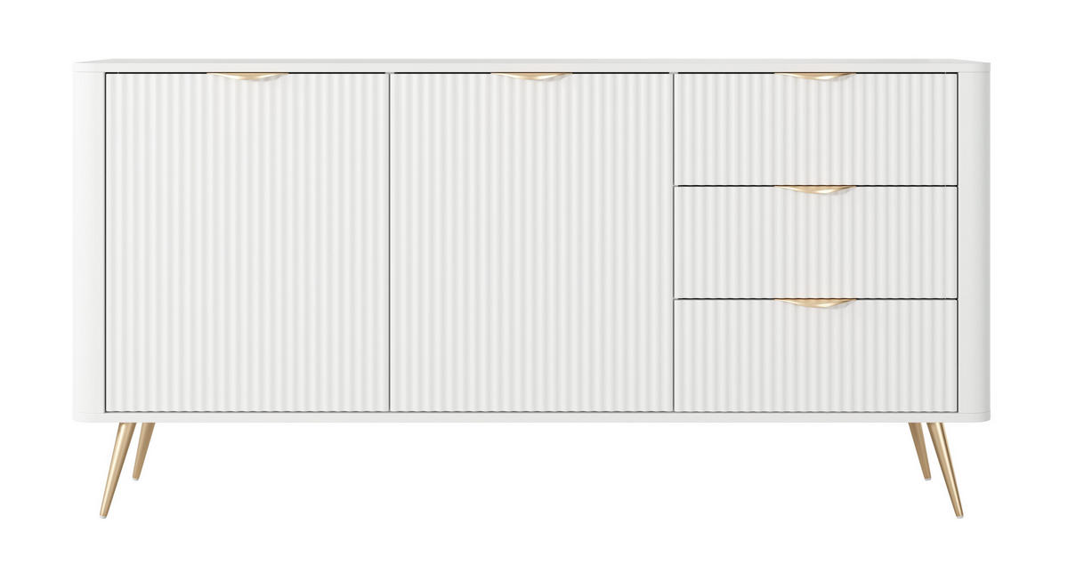 KOMMODE 2 Türen Brando 163 cm, 3 Schubladen, Weiß - Goldfarben/Weiß, Holz/Metall (163/81/38cm) - Emporius