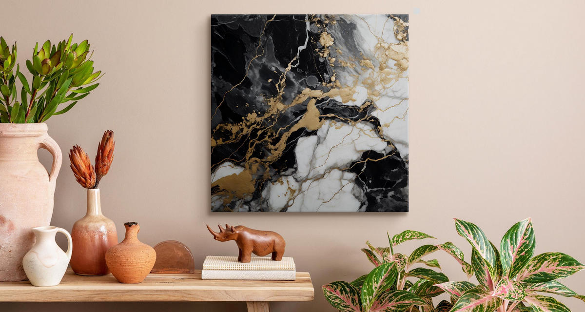 LEINWANDBILD Marmor Muster Abstraktion Glamour 70x70 - Beige/Schwarz, Textil (70/70cm) - Muralo