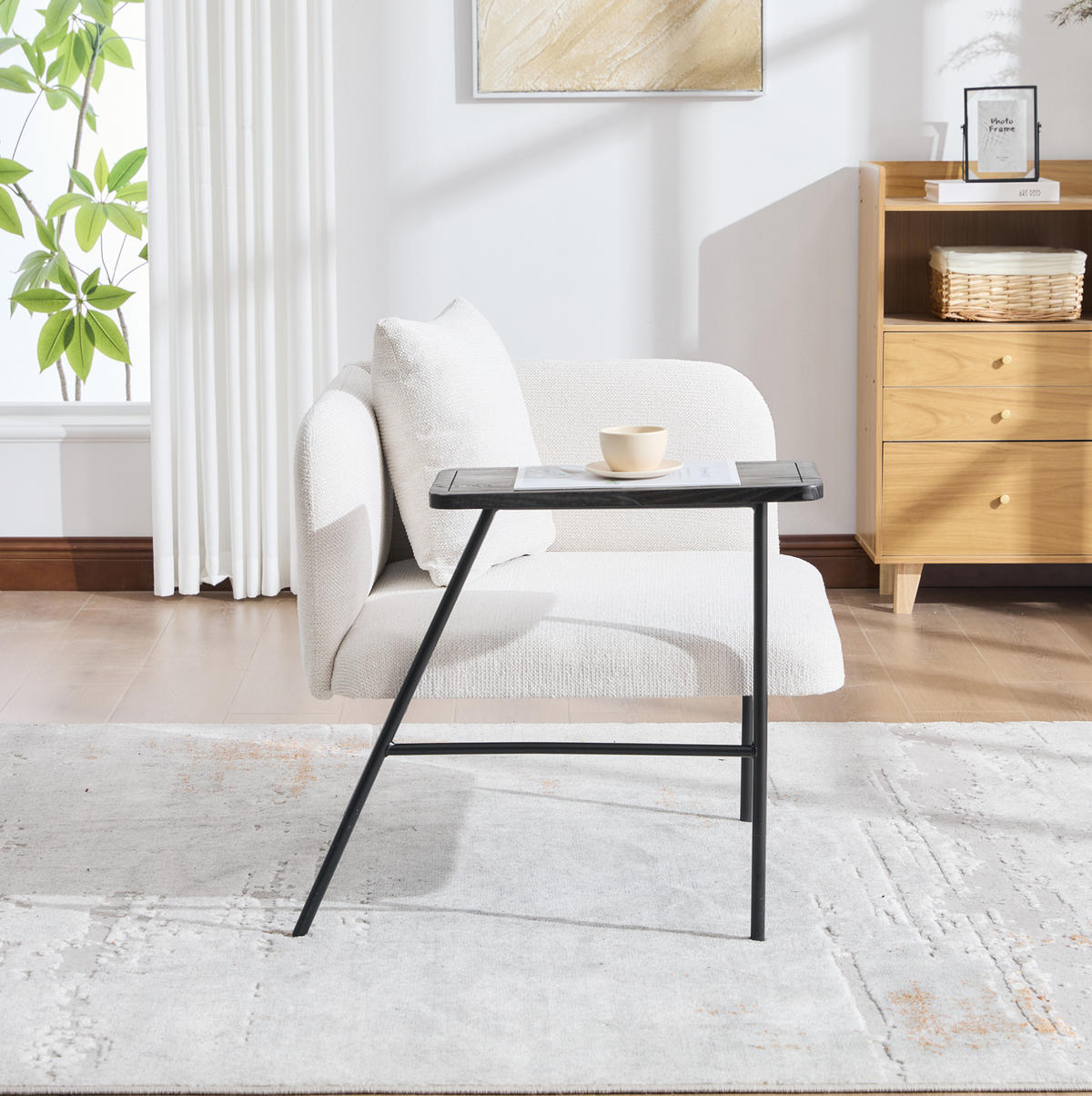 SESSEL 86/72/71 cm in Beige mit Beistelltisch und Seitentaschen - Beige, Textil (86/71/72cm) - BEAOK