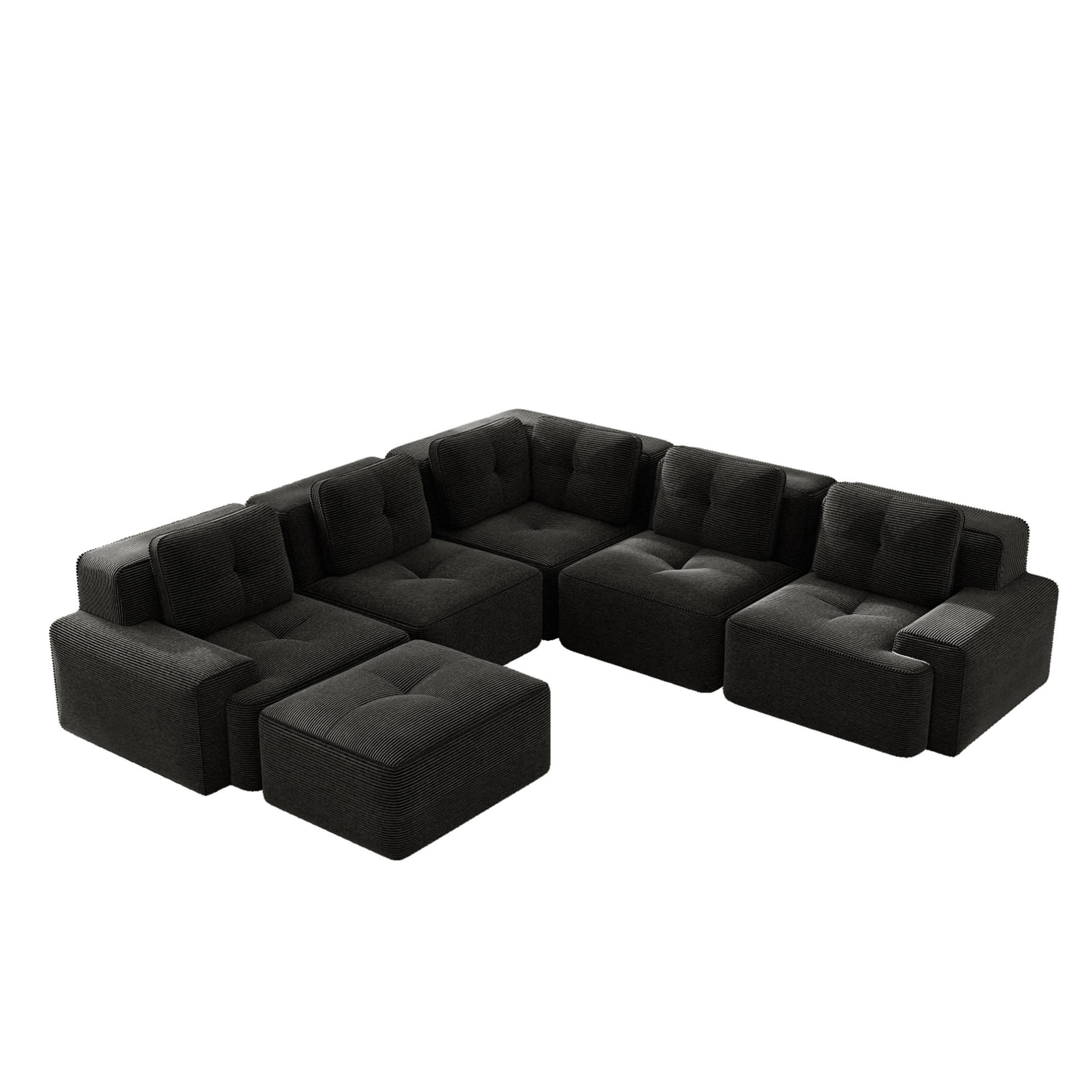ECKSOFA 295/295/69 cm schwarz aus Cord mit 32D-Schaum und modularem Design - Schwarz, Textil (295/295cm) - OKWISH