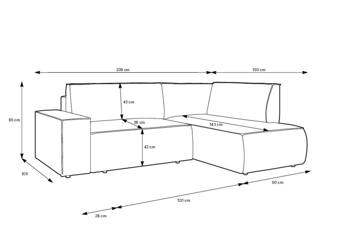 ECKSOFA FIORD Beige 238x193x85 cm - Beige, Textil (238/193cm) - FURNLUX