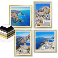WANDBILDER 4er Set - 50x50 cm & 40x60 cm Goldrahmen - Architekturlandschaft Oia Santorin Griechenland - Goldfarben, Kunststoff (50/50cm) - ArtPrintCave