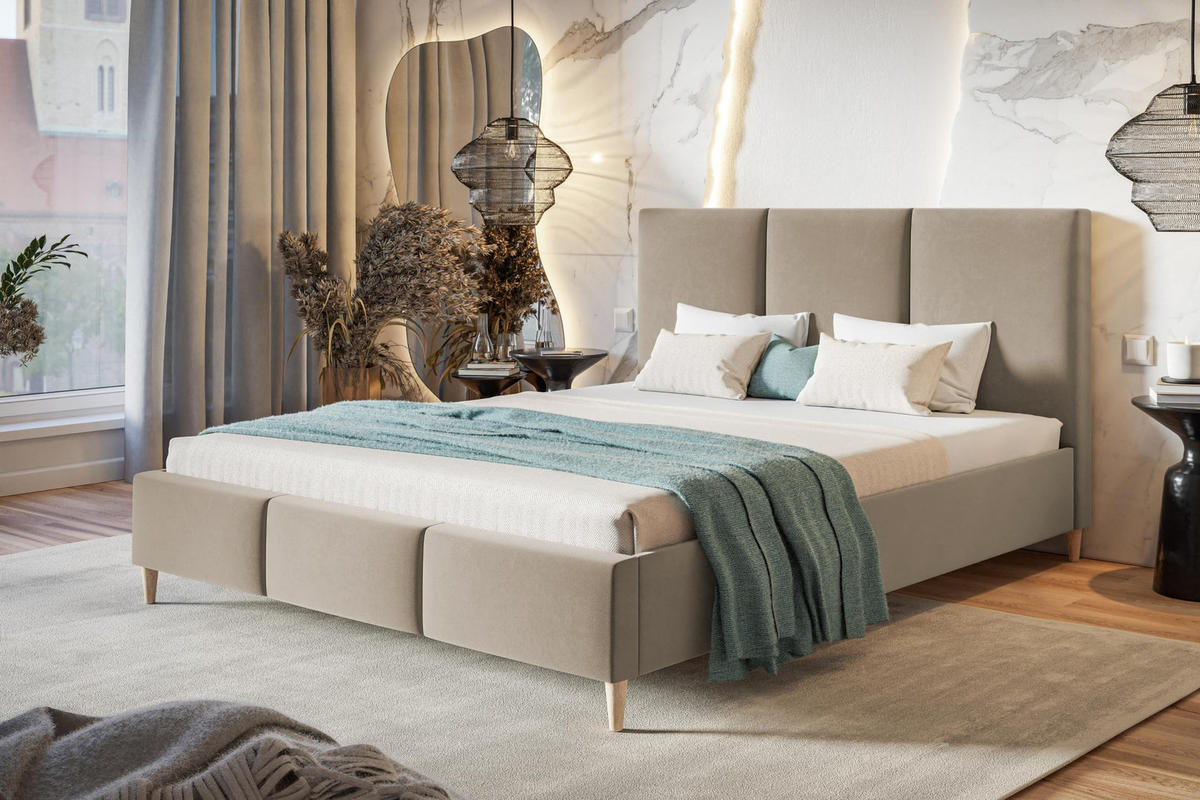 POLSTERBETT LUX Siena mit Kopfteil, 120 x 200 cm, Doppelbett mit Lattenrost aus Holz, Velourstoff Braun, Füße in Farbe: Braun - Braun, Holz/Textil (120/200cm) - Alpi-Möbel