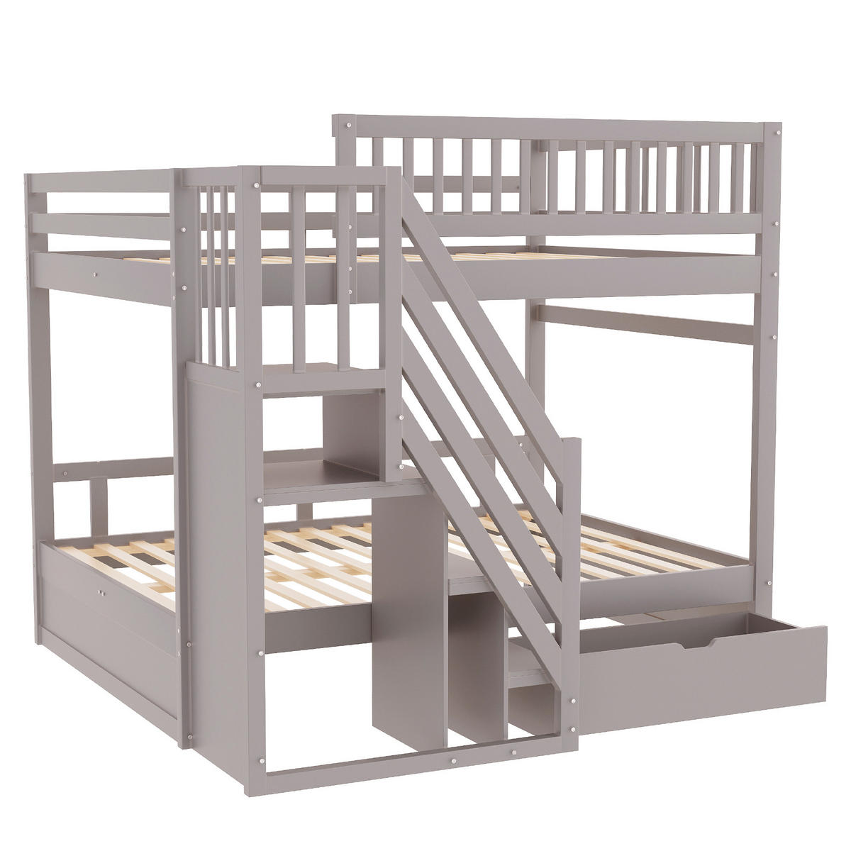 ETAGENBETT 140/200 cm DE-01411, in Grau, mit Sicherheitsleiter und Stauraum - Grau, Holz (140/200cm) - ComfortXL