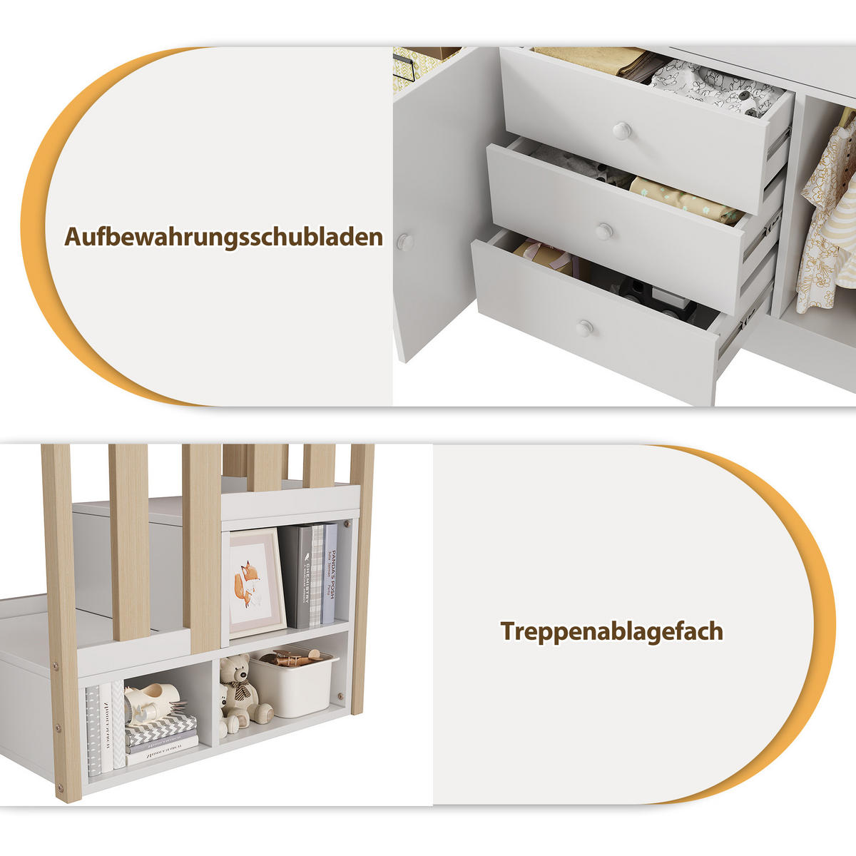HOCHBETT 90/200 cm Weiß aus MDF mit Treppe und Stauraum - Weiß, Holzwerkstoff (90/200cm) - OKMYHOME