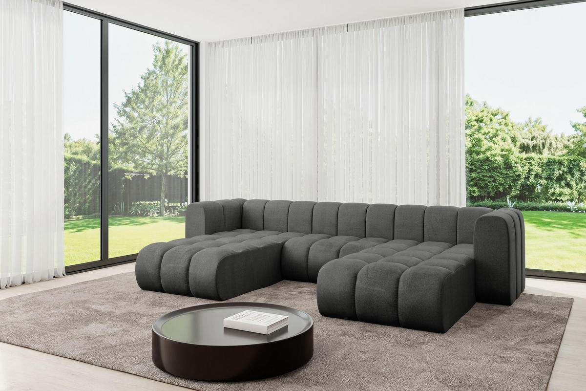 WOHNLANDSCHAFT modulares Sofa Joren-U1 - 319x177x70 cm Dunkelgrau - Dunkelgrau, Holzwerkstoff/Textil (319/70/177cm) - ALTDECOR