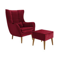 SESSEL Estjano mit Fußbank - Beige/Rot, Holz (80/106/95cm) - MIRJAN24