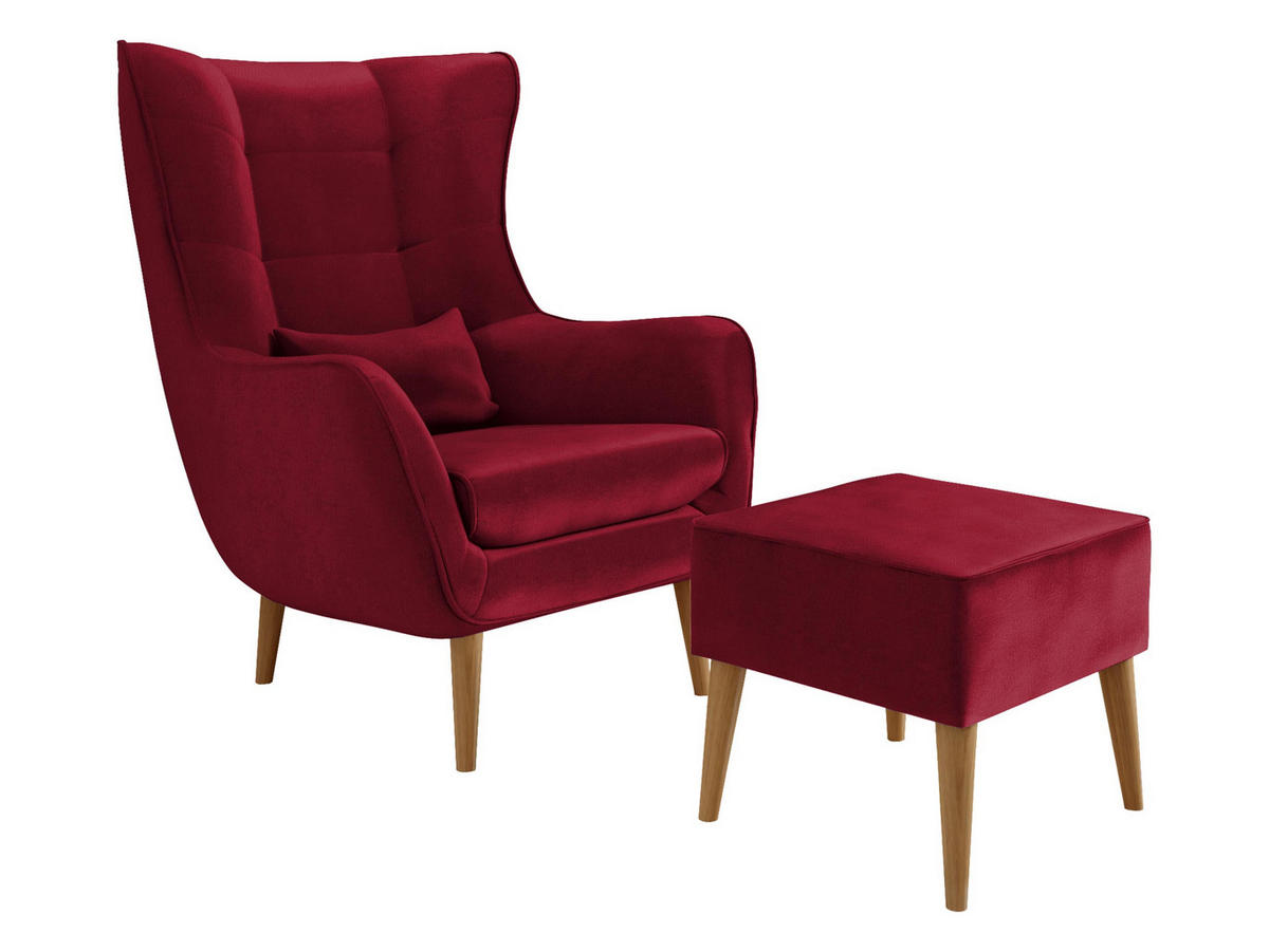 SESSEL Estjano mit Fußbank - Beige/Rot, Holz (80/106/95cm) - MIRJAN24