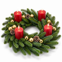 VĚNEC zelený adventní umělý PE vstřikování 30 cm - tmavě zelená, plast (8cm) - Relaxdays