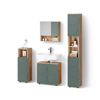 BADMÖBEL-SET Ronco Grün/Goldkraft Eiche 4 Teile, mit Hochschrank - Eiche Wotan/Grün, Holzwerkstoff (60/59/30cm) - Livinity®