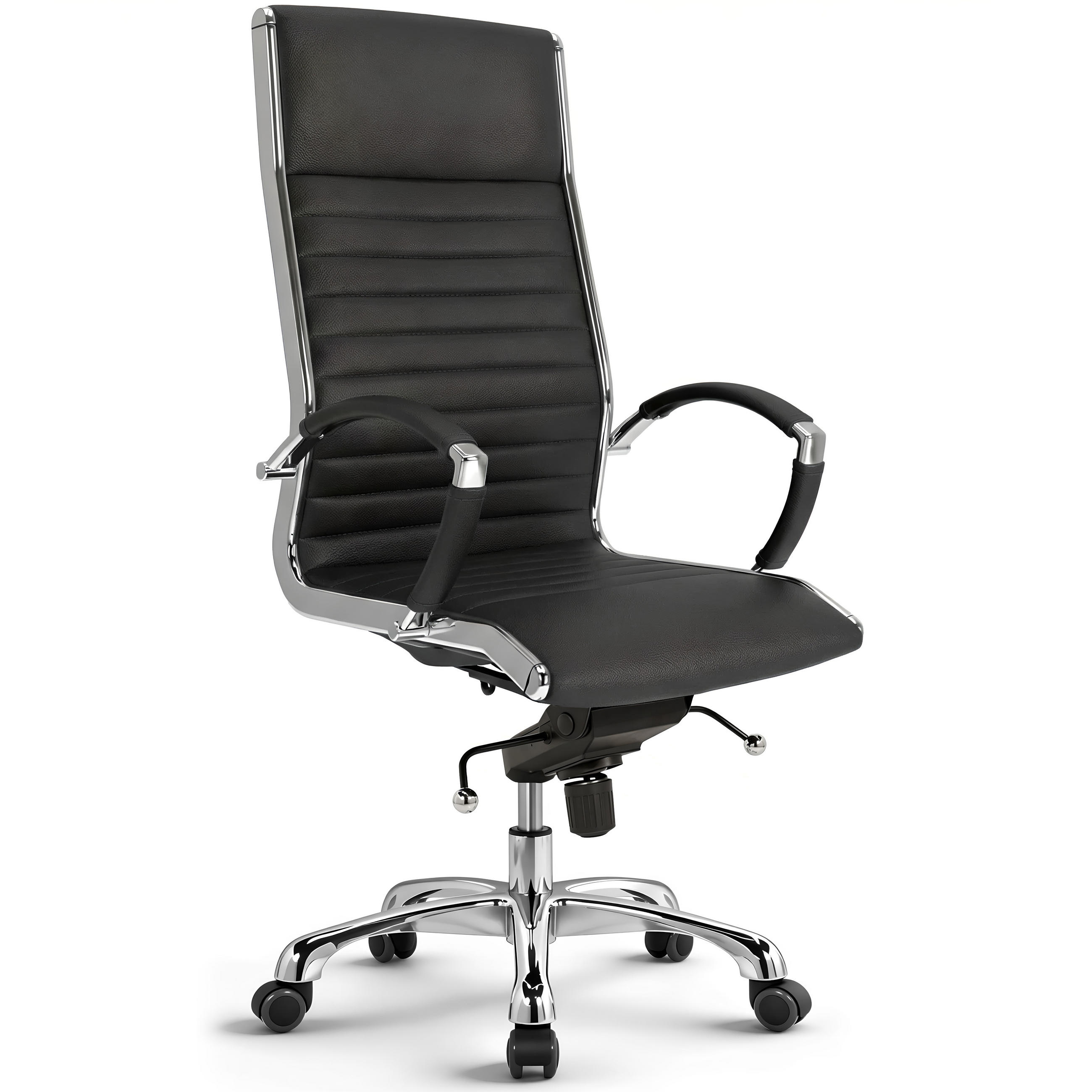 BÜROSTUHL Montreal Echtleder Schwarz – ergonomisch, 150 kg belastbar, Sitzhöhe 52-64cm - Schwarz Hochglanz, Leder/Metall (60/121/60cm) - Versee