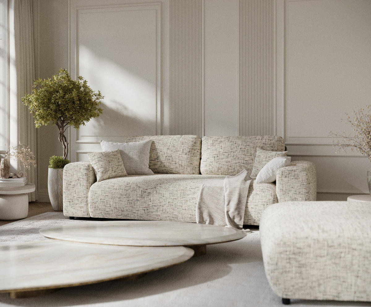 3-SITZER-SOFA Zanzibar Beige Webstoff - Beige/Schwarz, Holz/Holzwerkstoff (213/79/108cm) - Maison de Reve