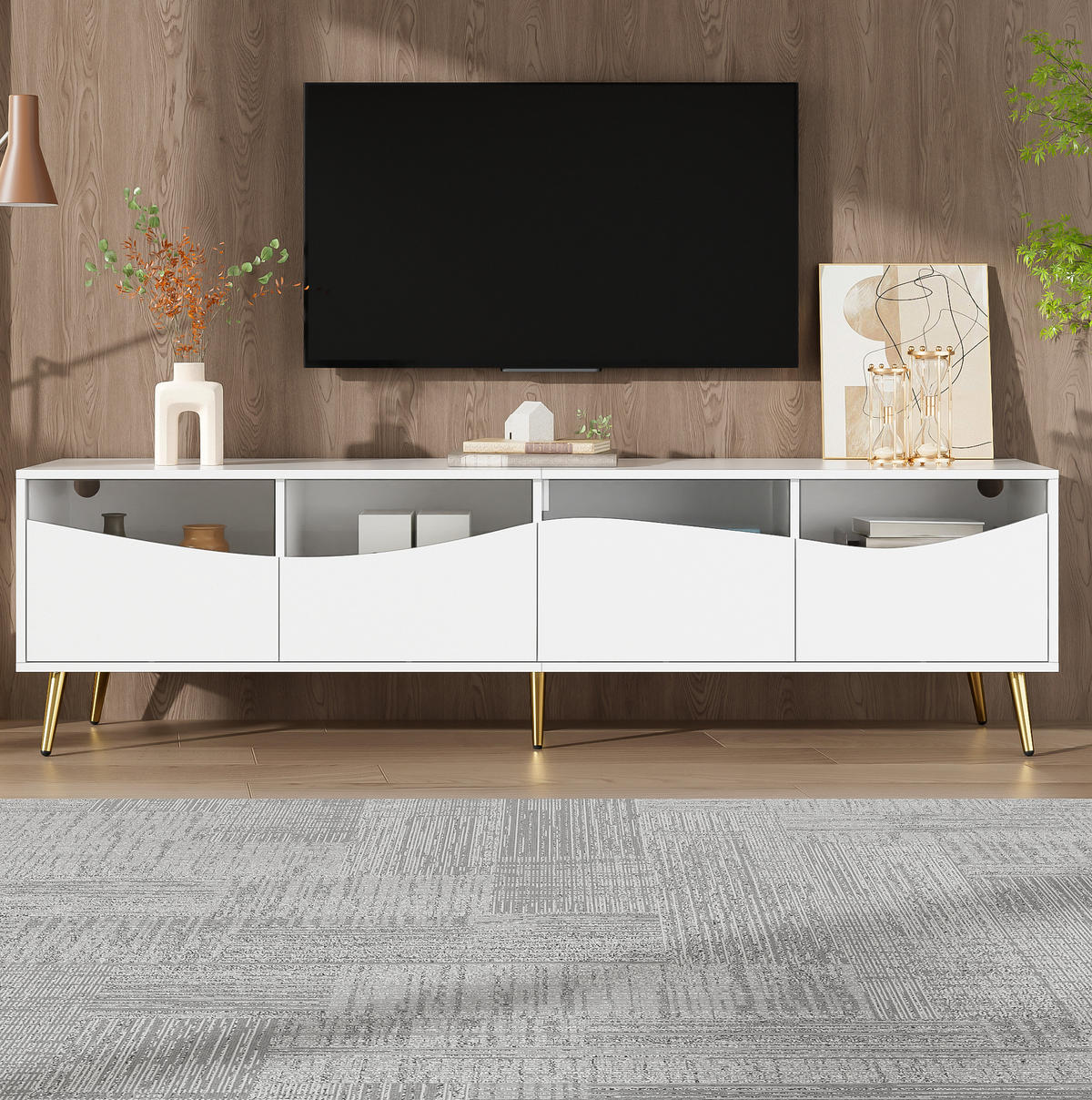TV-LOWBOARD 180/40/50 cm mit LED-Beleuchtung, Glasfront und Kabeldurchlass - Weiß, Holzwerkstoff (180/50/40cm) - BEAOK