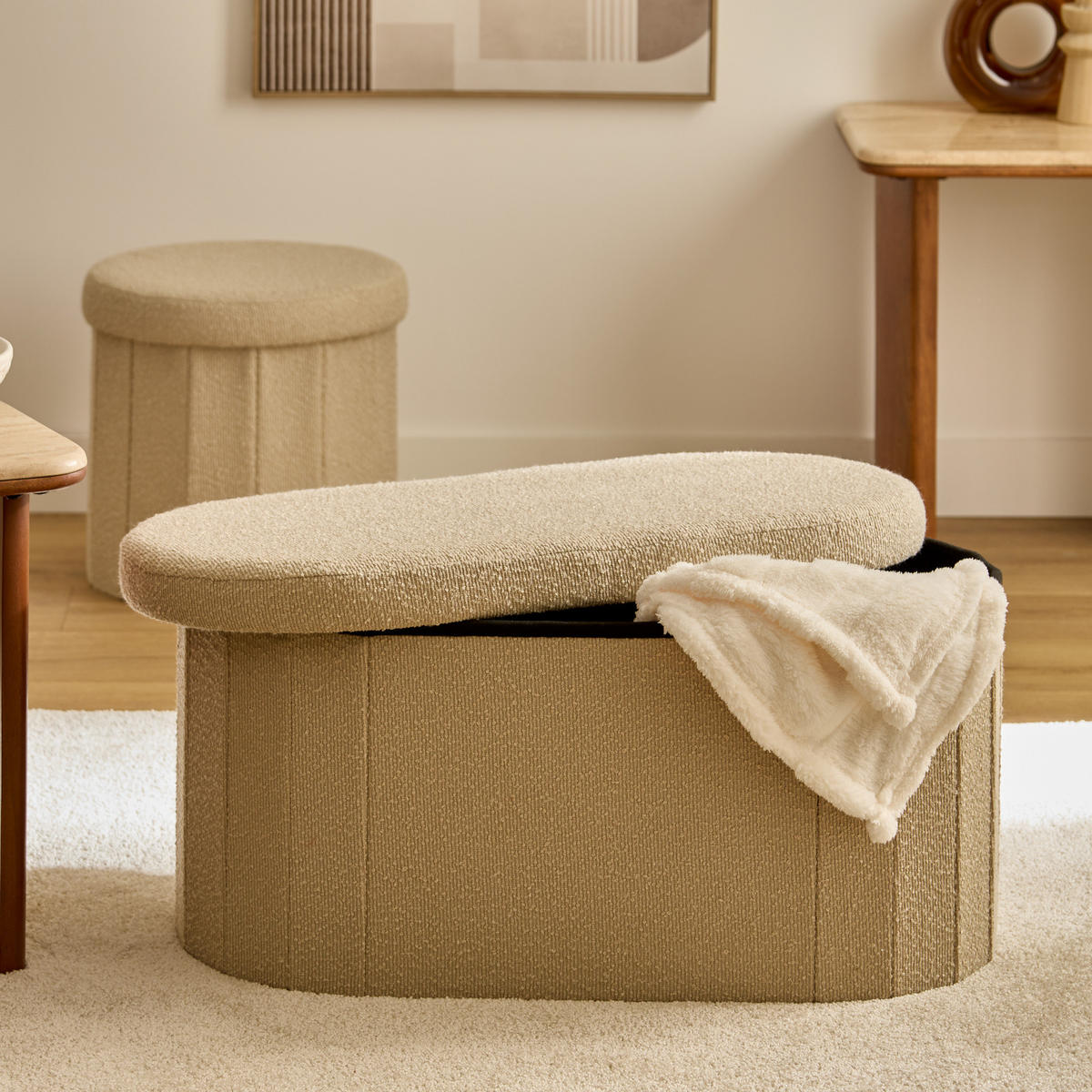 KLAPPHOCKER gepolstert Fink 76/38/38 cm - Beige, Holzwerkstoff (38/38/76cm) - Atmosphera Createur d´interieur